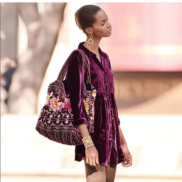 Johnny Was Flores Velvet Tote. Black with multicolored embroidery. NWT - Picture 12 of 12